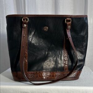 Vintage Brahmin Black and Brown Leather Satchel Bag